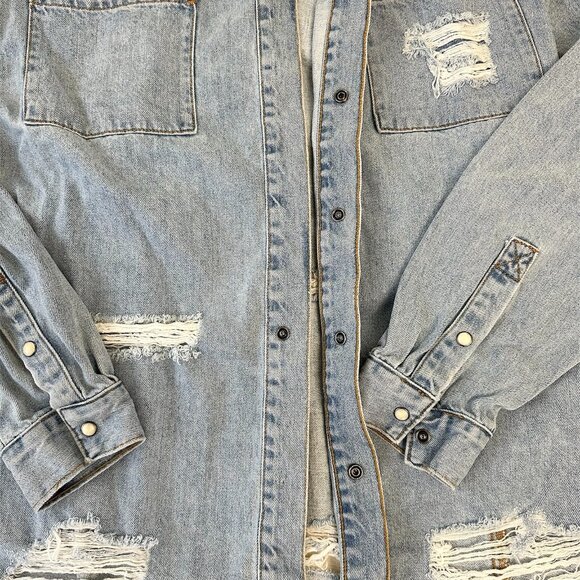 Fashion Nova NovaMen Denim Jacket Size Large Destroyed Distressed Light Wash - Picture 4 of 5